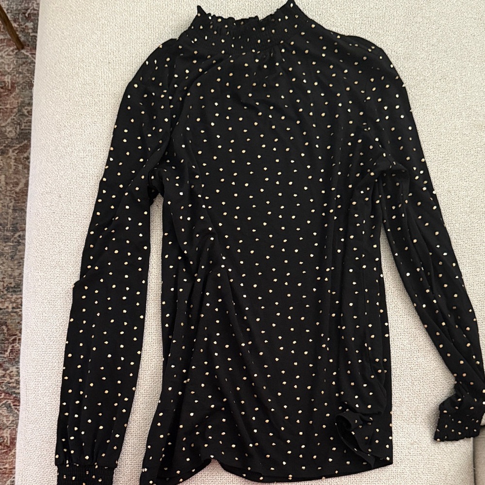 Anne Klein Black Blouse with White Dots